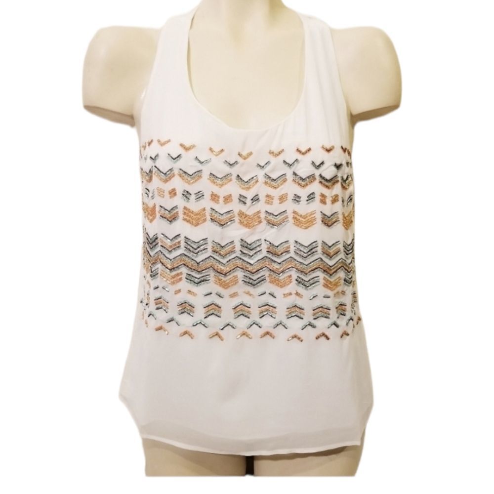 Greylin Beaded Geometric Pattern Racerback Tank Top size XS